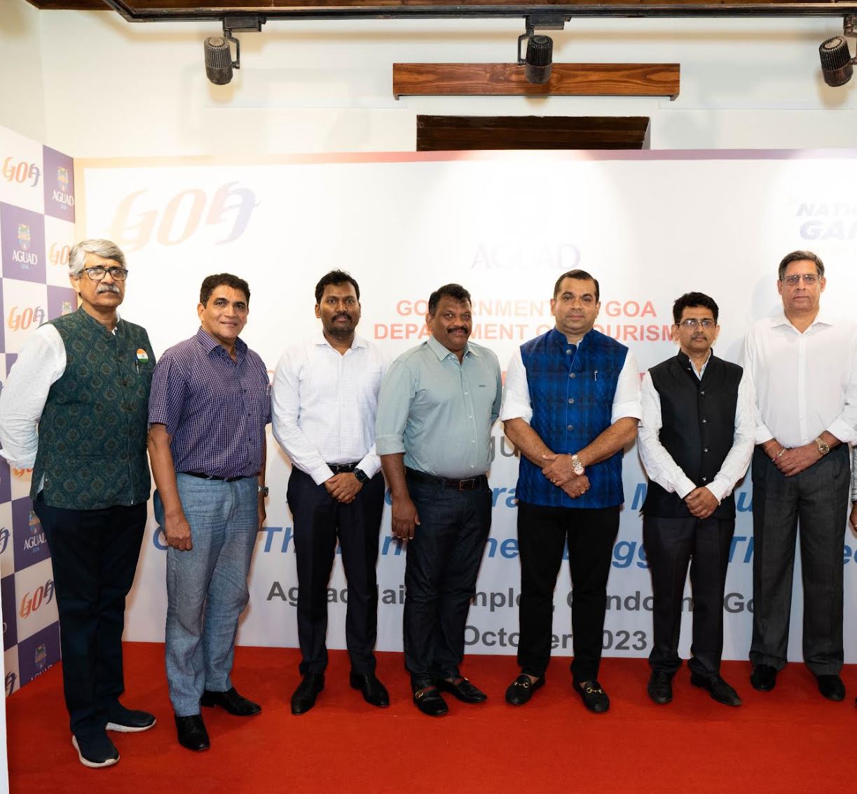 Historian Sanjeev Sardesai, SKAL international Goa member Ernest Dias, Director of Tourism and MD of GTDC Suneel Anchipaka,MLA of Calangute Micheal Lobo, Tourism Minister Rohan Khaunte, President of TTAG Nilesh Shah, Group CEO of Waterfront Experiences Pvt Ltd Naveen Chopra at the inaugural of Aguad Interactive Museum.