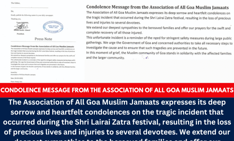 Condolence Message from the Association of All Goa Muslim Jamaats