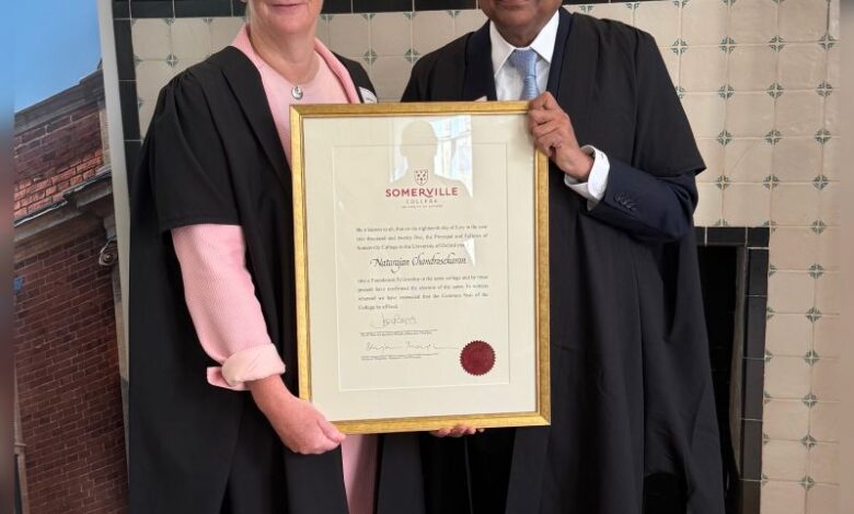 Somerville College, University of Oxford honours Natarajan Chandrasekaran with Foundation Fellowship