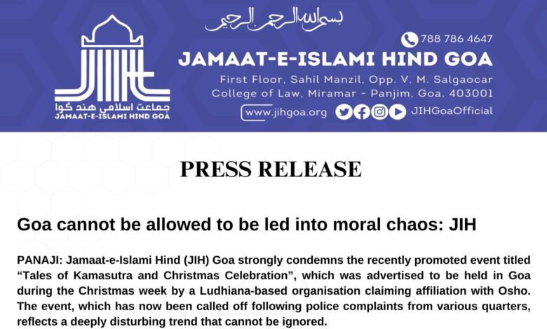 Goa cannot be allowed to be led into moral chaos: JIH