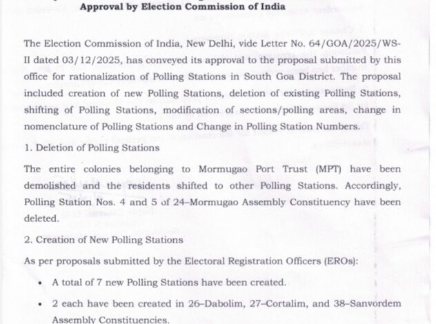 RATIONALIZATION OF POLLING STATIONS IN SOUTH GOA