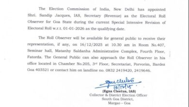 ECI APPOINTS ELECTORAL ROLL OBSERVER FOR SOUTH GOA