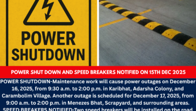 Power shut down and Speed breakers notified on 15th Dec 2025