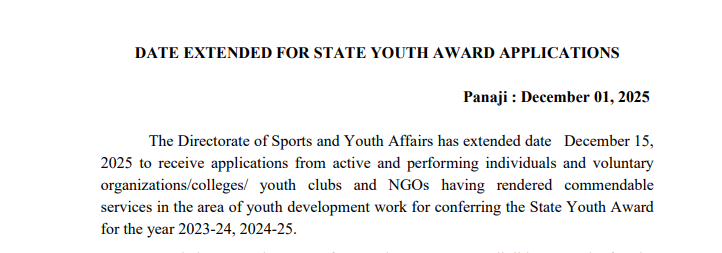 DATE EXTENDED FOR STATE YOUTH AWARD APPLICATIONS