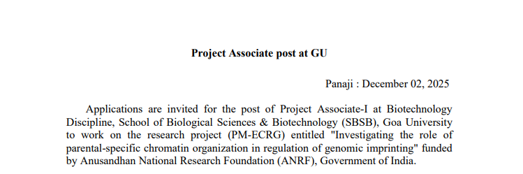 Project Associate post at GU
